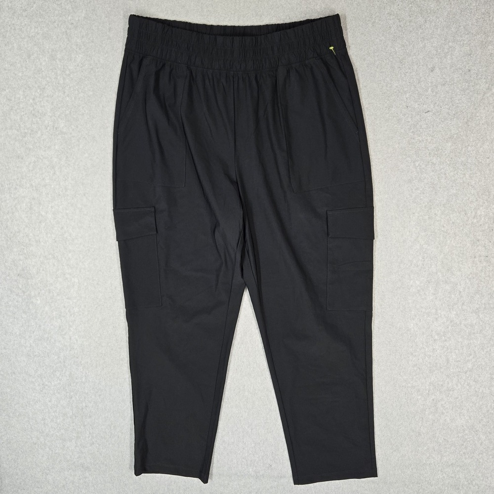 Old Navy Women Activewear Pants L Black Nylon Cargo Go Dry High Rise 26" Inseam